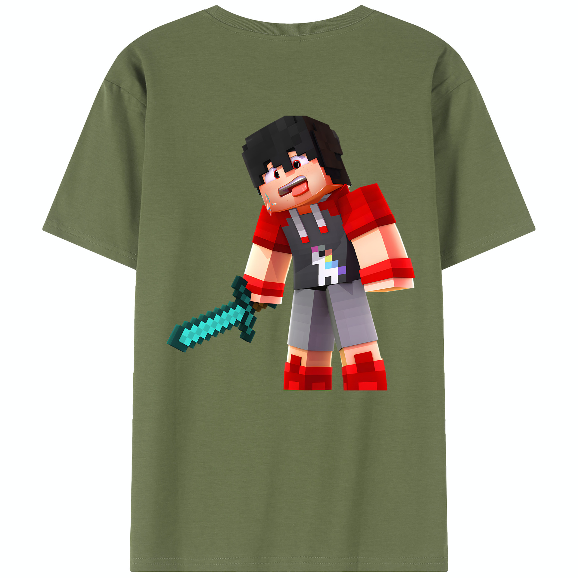 （画像用） マインクラフト ブロックの世界 Minecraft MC Block world 綿100％半袖Tシャツ（背面プリント）